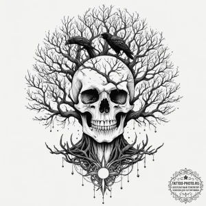 Tattoo design, huginn and muninn perched on y... - эскиз тату (№1751595305_0, 04.07.2025 02:15) — tattoo-photo.ru