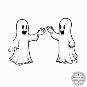 Tattoo design, two clumsy ghosts trying to hi... - эскиз тату (№1751595989_0, 04.07.2025 02:26) — tattoo-photo.ru