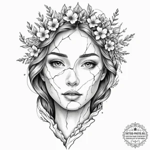 Tattoo design, a human face made of fractured... - эскиз тату (№1751596160_0, 04.07.2025 02:29) — tattoo-photo.ru