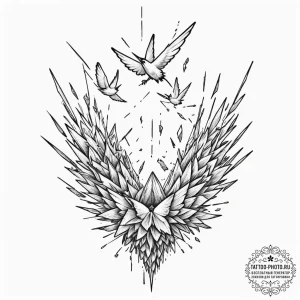 Tattoo design, a missile breaking apart into... - эскиз тату (№1751596247_0, 04.07.2025 02:30) — tattoo-photo.ru