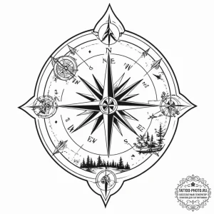 Tattoo design, a compass rose, where the card... - эскиз тату (№1751596420_0, 04.07.2025 02:33) — tattoo-photo.ru