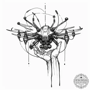 Tattoo design, hands on a drone controller, w... - эскиз тату (№1751597011_0, 04.07.2025 02:43) — tattoo-photo.ru