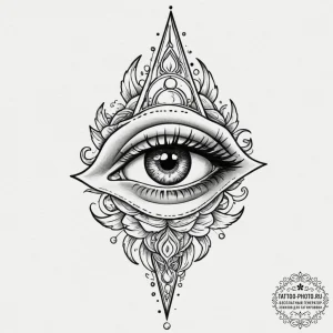 Tattoo design, a dagger piercing the third ey... - эскиз тату (№1751597158_0, 04.07.2025 02:45) — tattoo-photo.ru