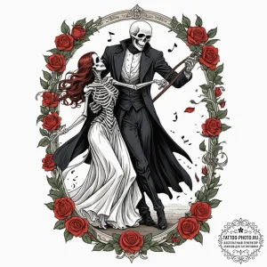 Tattoo sleeve design, dance of death, a skele... - эскиз тату (№1751597233_0, 04.07.2025 02:47) — tattoo-photo.ru