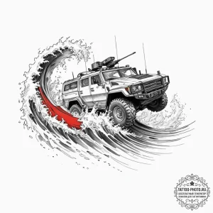 Tattoo design, an armored vehicle pushing thr... - эскиз тату (№1751597393_0, 04.07.2025 02:49) — tattoo-photo.ru