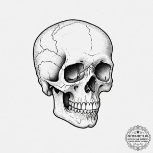 Tattoo design, a human skull viewed through a... - эскиз тату (№1751598012_0, 04.07.2025 03:00) — tattoo-photo.ru