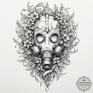 Tattoo design, a gas mask, overgrown with int... - эскиз тату (№1751599468_0, 04.07.2025 03:24) — tattoo-photo.ru