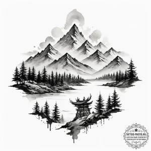 Tattoo design, a viking landscape (fjords, mo... - эскиз тату (№1751599812_0, 04.07.2025 03:30) — tattoo-photo.ru