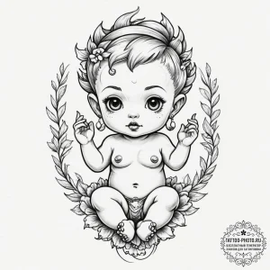 Tattoo design, a kewpie doll, but with tattoo... - эскиз тату (№1751600421_0, 04.07.2025 03:40) — tattoo-photo.ru