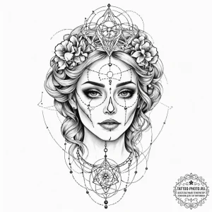 Tattoo design, a beautiful woman's face, half... - эскиз тату (№1751600590_0, 04.07.2025 03:43) — tattoo-photo.ru