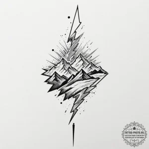 Tattoo design, a lightning bolt striking a mo... - эскиз тату (№1751600851_0, 04.07.2025 03:47) — tattoo-photo.ru