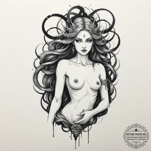 Tattoo sleeve design, cursed goddess, a godde... - эскиз тату (№1751601368_0, 04.07.2025 03:56) — tattoo-photo.ru