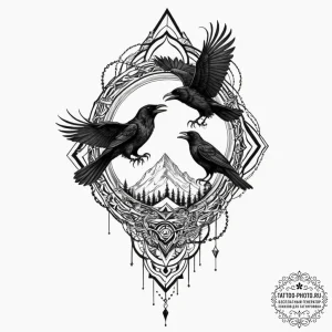 Tattoo design, odin's ravens huginn and munin... - эскиз тату (№1751601454_0, 04.07.2025 03:57) — tattoo-photo.ru