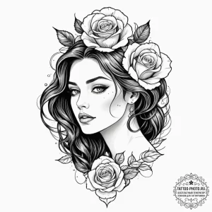 Tattoo design, a portrait of a völva (seeress... - эскиз тату (№1751601540_0, 04.07.2025 03:59) — tattoo-photo.ru
