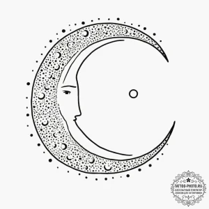 Tattoo design, handpoke style, a moon with a... - эскиз тату (№1751601624_0, 04.07.2025 04:00) — tattoo-photo.ru