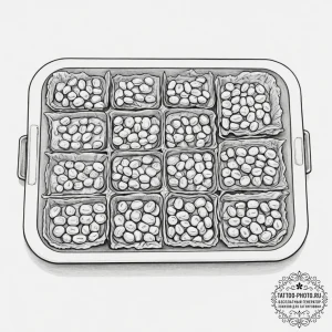 Tattoo design, a tv dinner tray, the compartm... - эскиз тату (№1751602139_0, 04.07.2025 04:08) — tattoo-photo.ru