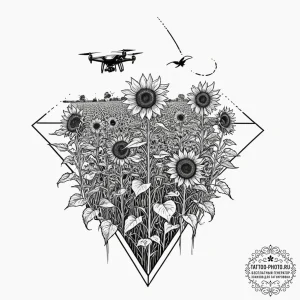 Tattoo design, a drone's shadow passing over... - эскиз тату (№1751602310_0, 04.07.2025 04:11) — tattoo-photo.ru