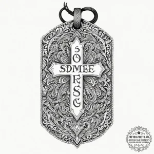 Tattoo design, a soldier's dog tag, with the... - эскиз тату (№1751602658_0, 04.07.2025 04:17) — tattoo-photo.ru