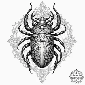 Tattoo design, a beetle, its carapace is made... - эскиз тату (№1751603173_0, 04.07.2025 04:26) — tattoo-photo.ru