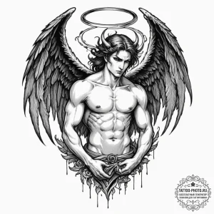 Tattoo sleeve design, fallen angel theme, bea... - эскиз тату (№1751603345_0, 04.07.2025 04:29) — tattoo-photo.ru