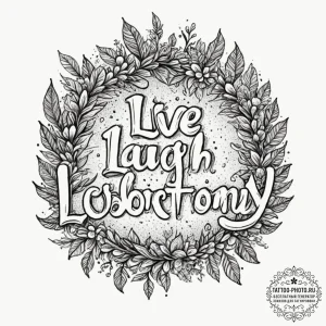Tattoo design, the words "live laugh lobotomy... - эскиз тату (№1751603946_0, 04.07.2025 04:39) — tattoo-photo.ru