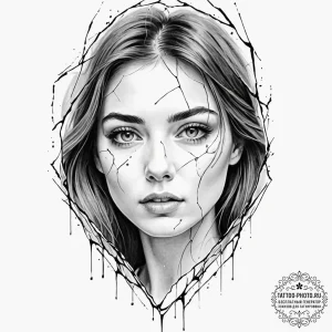 Tattoo design, a beautiful but sad face seen... - эскиз тату (№1751604035_0, 04.07.2025 04:40) — tattoo-photo.ru