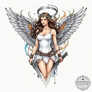 Tattoo design, a valkyrie, but instead of a s... - эскиз тату (№1751605406_0, 04.07.2025 05:03) — tattoo-photo.ru