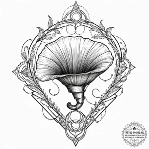 Tattoo design, a gramophone, its horn is a gi... - эскиз тату (№1751605754_0, 04.07.2025 05:09) — tattoo-photo.ru