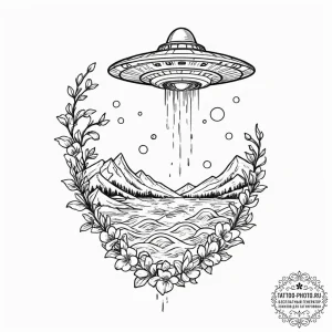 Tattoo design, handpoke style, a tiny ufo bea... - эскиз тату (№1751605844_0, 04.07.2025 05:10) — tattoo-photo.ru