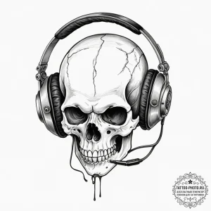 Tattoo design, a traditional skull, but it's... - эскиз тату (№1751605934_0, 04.07.2025 05:12) — tattoo-photo.ru