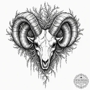 Tattoo design, a ram skull, but the horns are... - эскиз тату (№1751608156_0, 04.07.2025 05:49) — tattoo-photo.ru