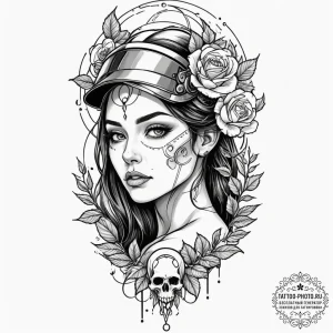 Tattoo design, a beautiful woman's portrait i... - эскиз тату (№1751608241_0, 04.07.2025 05:50) — tattoo-photo.ru