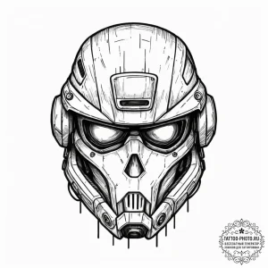 Tattoo design, a soldier's helmet, a ghostly... - эскиз тату (№1751610562_0, 04.07.2025 06:29) — tattoo-photo.ru