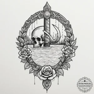 Tattoo sketch of mjölnir submerged in a lake,... - эскиз тату (№1751611681_0, 04.07.2025 06:48) — tattoo-photo.ru