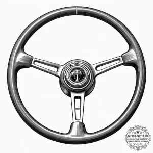 Steering wheel, tattoo line art, on a clean w... - эскиз тату (№1751614119_0, 04.07.2025 07:28) — tattoo-photo.ru