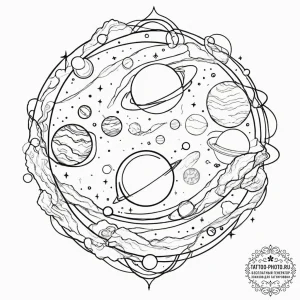 Planets, tattoo line art, black and white ske... - эскиз тату (№1751615276_0, 04.07.2025 07:47) — tattoo-photo.ru