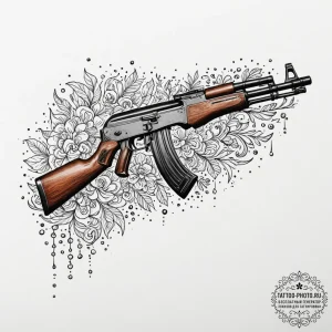 Ak-47 machine gun, concept art for tattoo, do... - эскиз тату (№1751616353_0, 04.07.2025 08:05) — tattoo-photo.ru