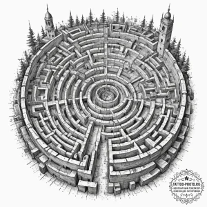 Tattoo design a bird's-eye view of a complex... - эскиз тату (№1751616695_0, 04.07.2025 08:11) — tattoo-photo.ru