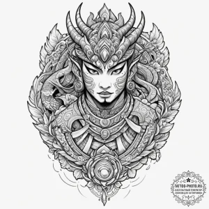 A graphic novel panel of the "aztec dubstep"... - эскиз тату (№1751617734_0, 04.07.2025 08:28) — tattoo-photo.ru