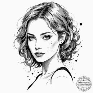A graphic novel portrait of shosanna dreyfus,... - эскиз тату (№1751618677_0, 04.07.2025 08:44) — tattoo-photo.ru