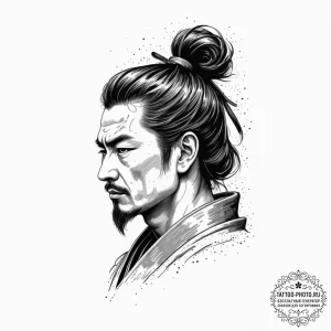 Tattoo sketch a samurai's stoic profile, conv... - эскиз тату (№1751619497_0, 04.07.2025 08:58) — tattoo-photo.ru