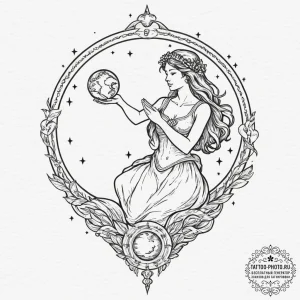 Tattoo design a virgo maiden holding a celest... - эскиз тату (№1751620112_0, 04.07.2025 09:08) — tattoo-photo.ru
