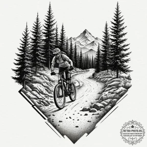 A shot of a mountain biker navigating a narro... - эскиз тату (№1751620452_0, 04.07.2025 09:14) — tattoo-photo.ru