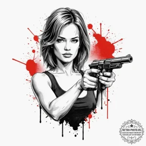 A sketch of sarah connor from t2, strong and... - эскиз тату (№1751620707_0, 04.07.2025 09:18) — tattoo-photo.ru