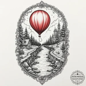 A minimalist tattoo of a single red balloon t... - эскиз тату (№1751620793_0, 04.07.2025 09:19) — tattoo-photo.ru
