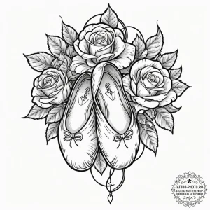 Tattoo design a pair of ballet shoes, one on... - эскиз тату (№1751622757_0, 04.07.2025 09:52) — tattoo-photo.ru