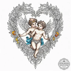 Cupid, artistic tattoo sketch, vibrant colors... - эскиз тату (№1751622843_0, 04.07.2025 09:54) — tattoo-photo.ru