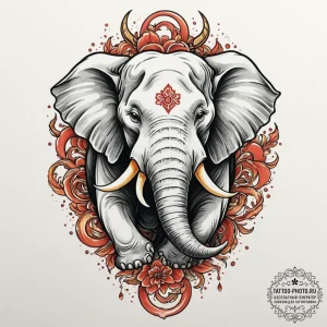 Tattoo design a powerful elephant, tusks out,... - эскиз тату (№1751623443_0, 04.07.2025 10:04) — tattoo-photo.ru