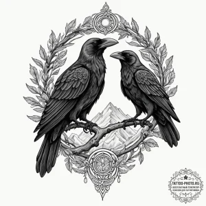 Huginn and muninn (odin's ravens), tattoo fla... - эскиз тату (№1751624044_0, 04.07.2025 10:14) — tattoo-photo.ru