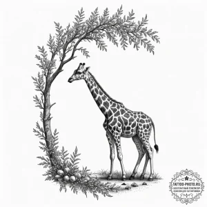 A giraffe gracefully eating leaves from a tal... - эскиз тату (№1751624902_0, 04.07.2025 10:28) — tattoo-photo.ru